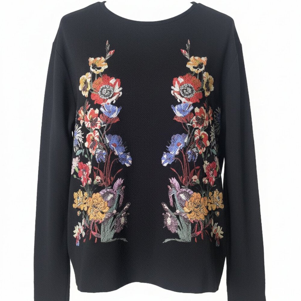 ZARA Black top with Hand-Painted Floral Design